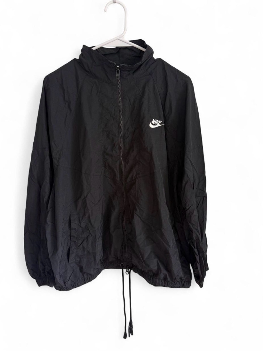Nike Black Women's Windbreaker Jacket with White Swoosh
